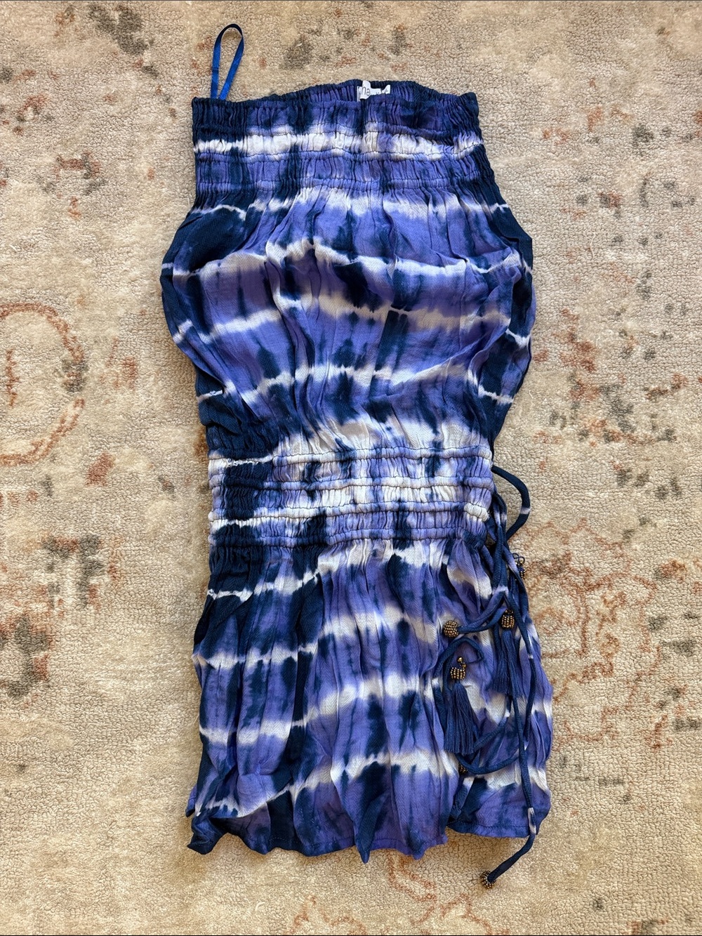 Tiare Hawaii Tie-Dye Blue Smocked Mini Dress